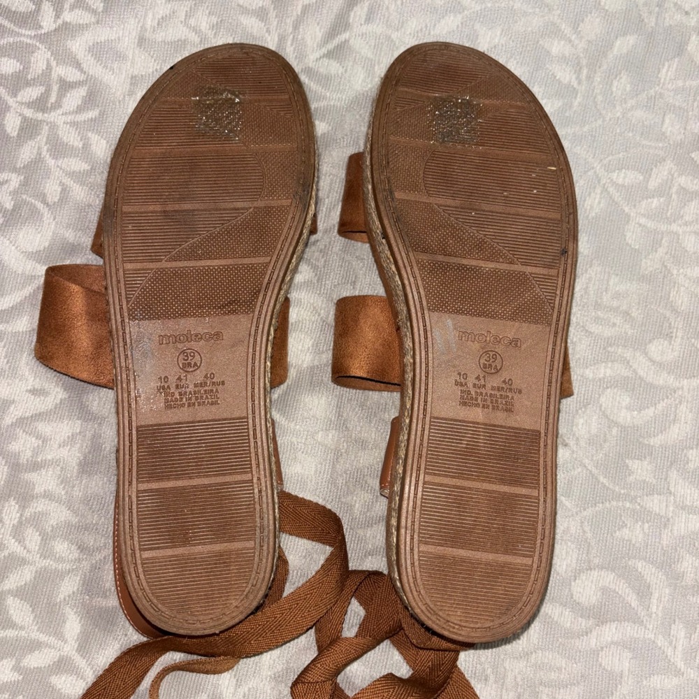 Ego Moleca Tan Faux Suede Platform Espadrille Lace Up Sandals - Picture 5 of 12